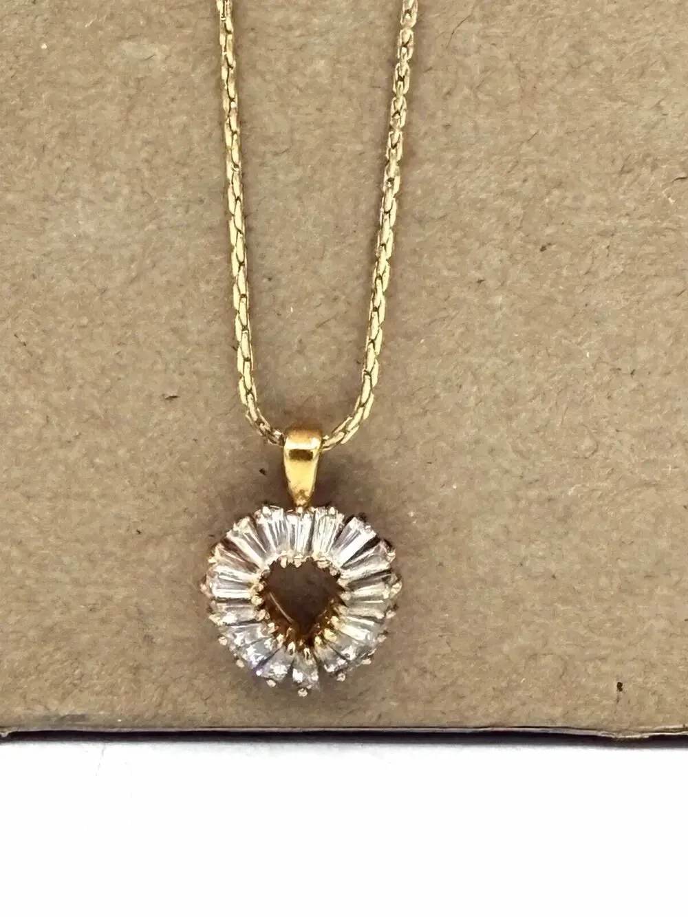 Vintage Avon Sterling Silver Gold Vermeil Open Heart Baguette Necklace